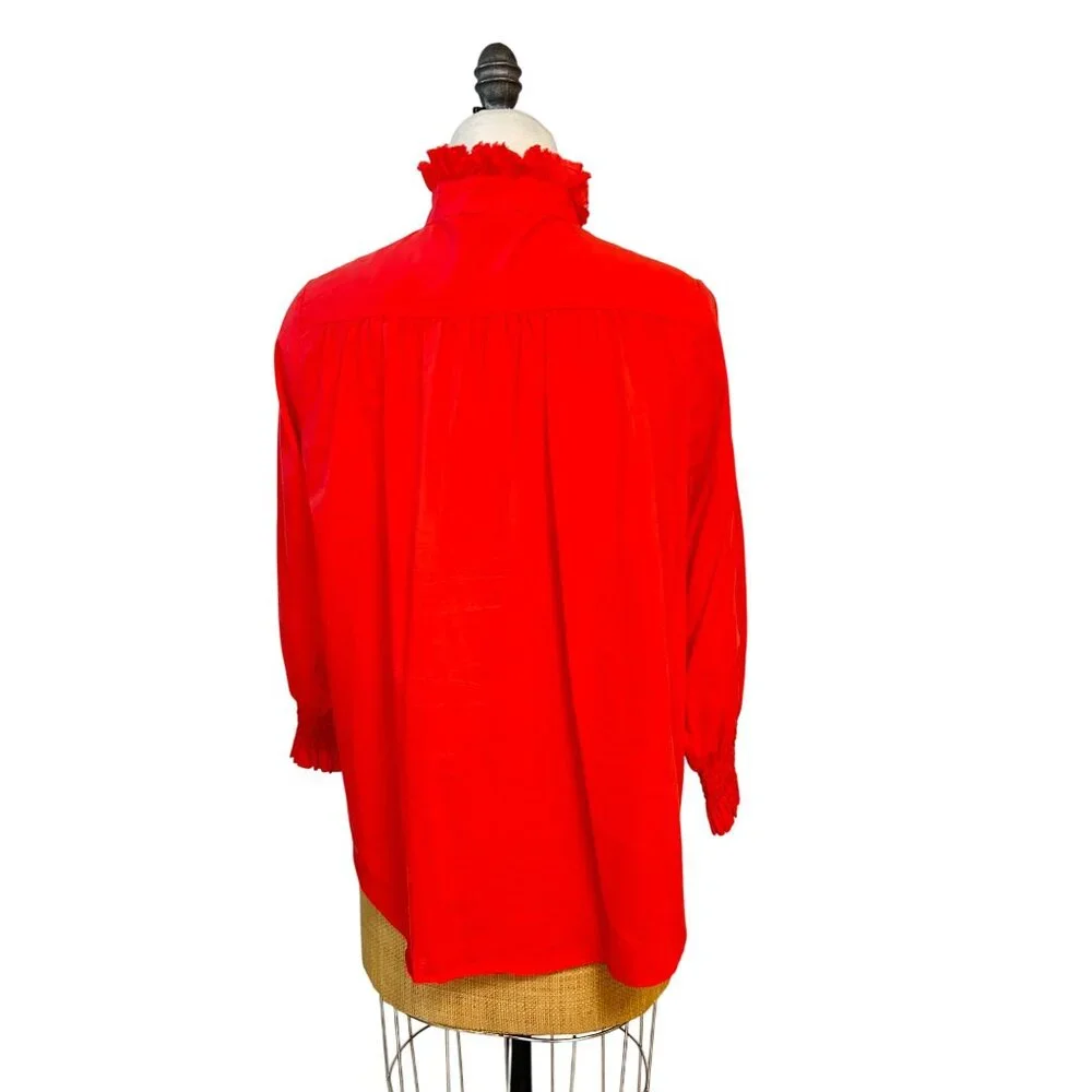 Red Ruffle-Neck Popover Blouse - Picture 4 of 5
